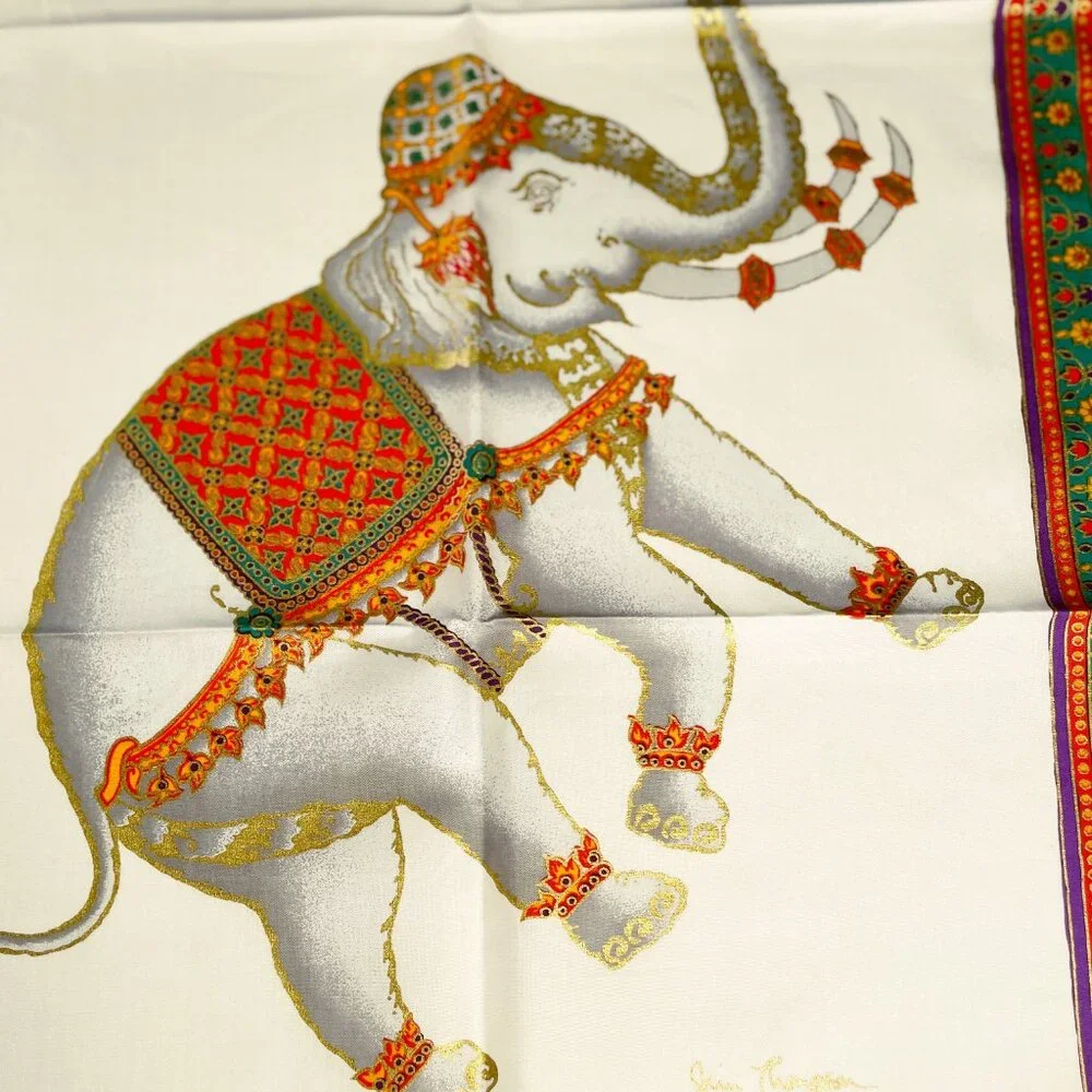 Jim Thompson Thai Silk Elephant Scarf NWT Thailand Heritage Print